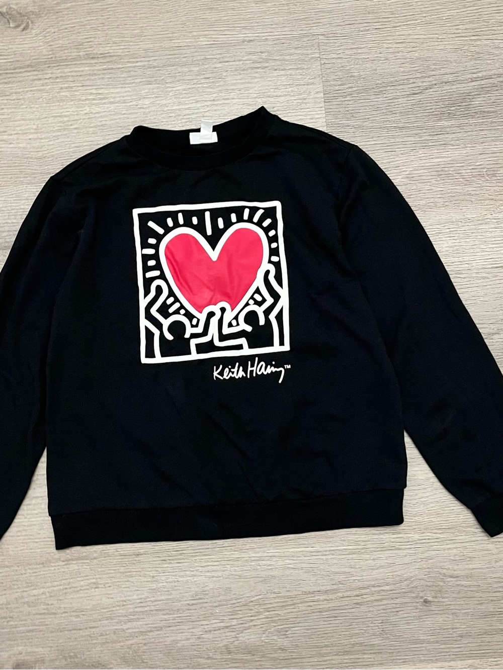 Keith Haring Dancing Heart Graphic Black Crew Neck Sweatshirt Size M